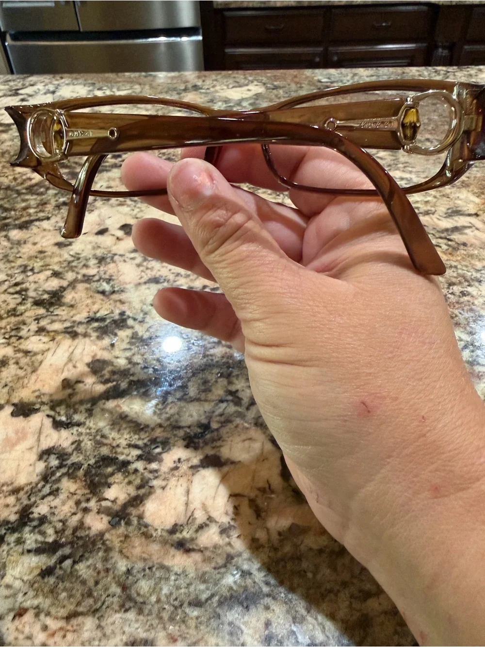 Gucci Transparent Brown Horsebit Rectangle Glasses-NO LENSES